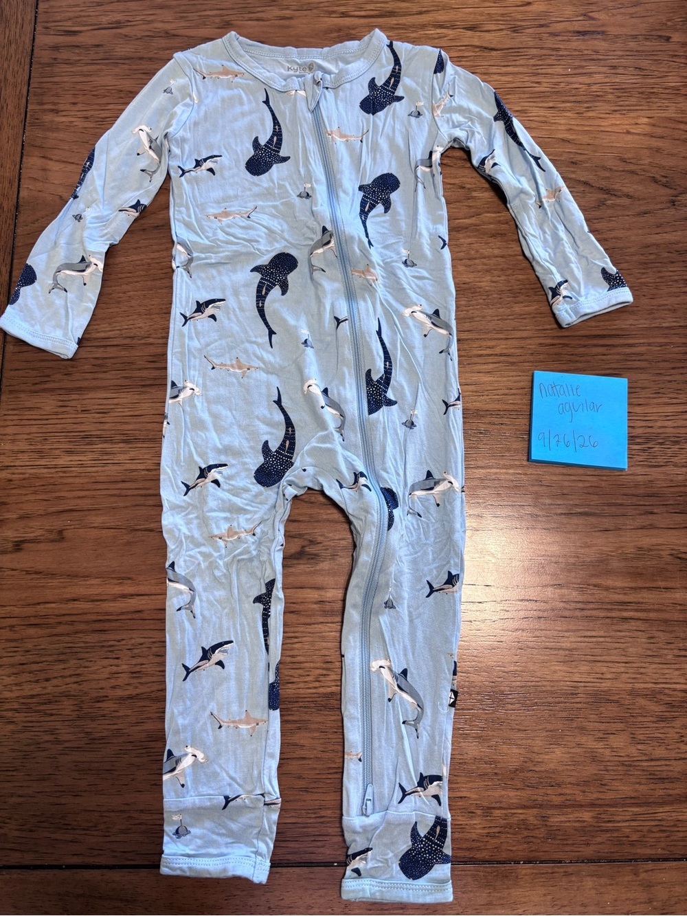 Kyte Baby Shark-Print 4T One-Piece Zipper Pajama